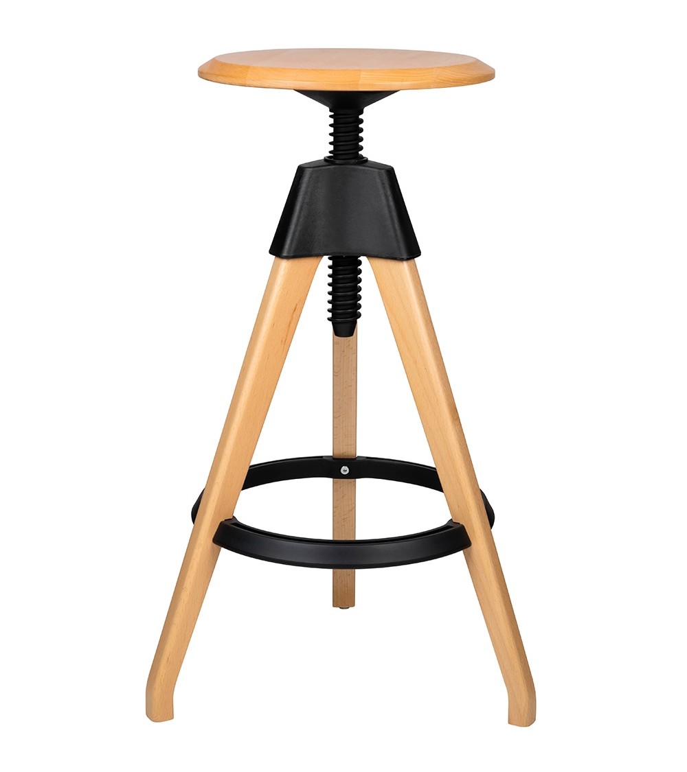 Krzesło barowe regulowane TOM czarne - polipropylen, drewno bukowe