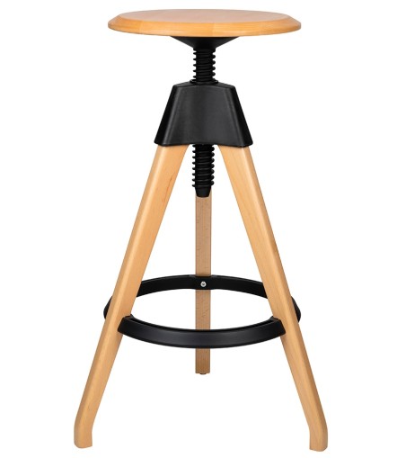 Krzesło barowe regulowane TOM czarne - polipropylen, drewno bukowe