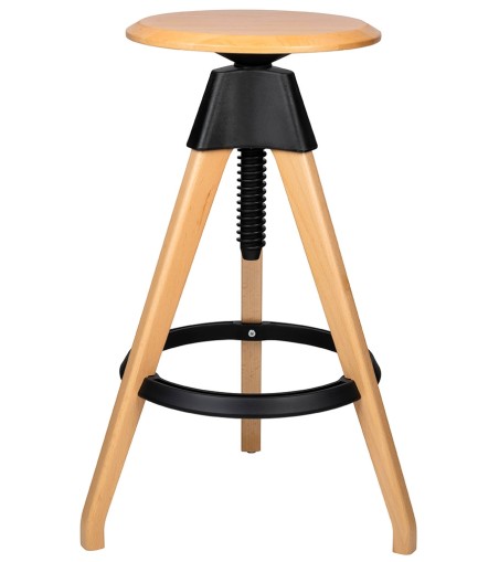 Krzesło barowe regulowane TOM czarne - polipropylen, drewno bukowe