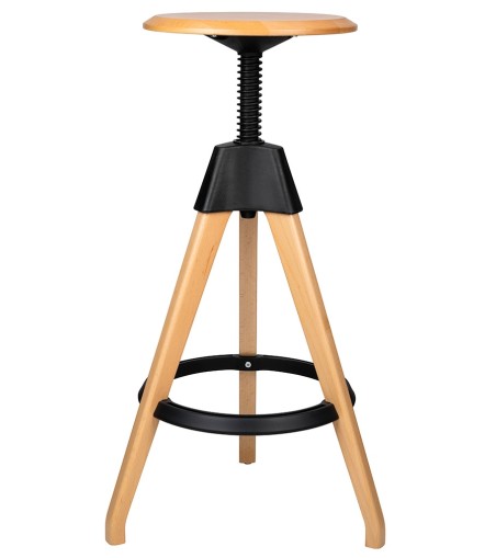 Krzesło barowe regulowane TOM czarne - polipropylen, drewno bukowe