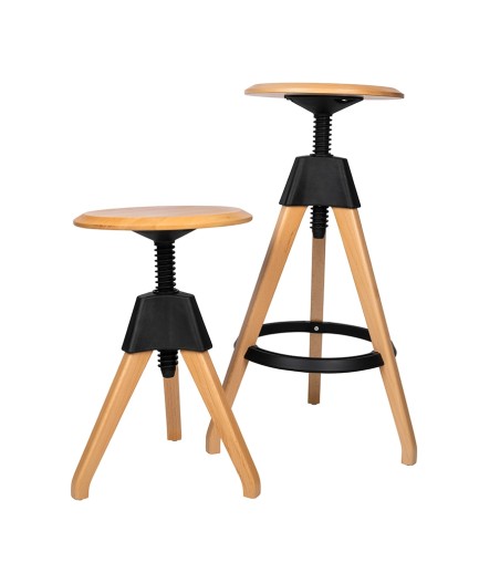 Krzesło barowe regulowane TOM czarne - polipropylen, drewno bukowe