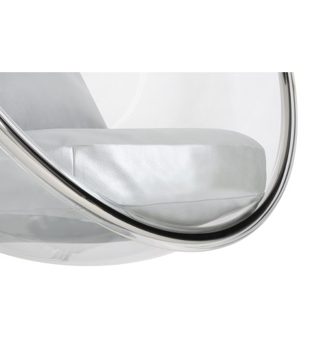 Fotel wiszący BUBBLE poduszka srebrna - korpus akryl, poduszka ekoskóra