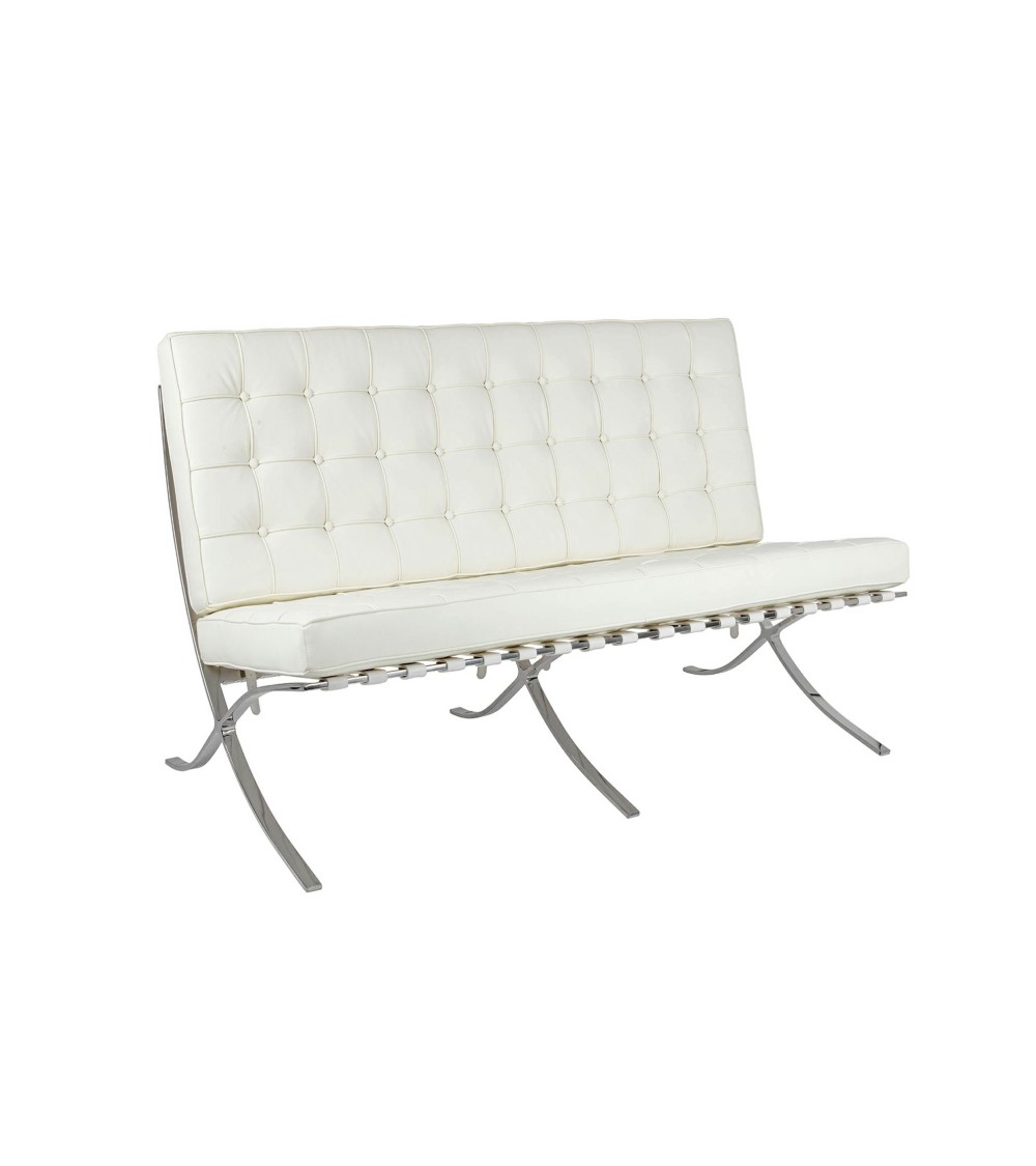 Sofa dwuosobowa BARCELON PRESTIGE PLUS  biała - włoska skóra naturalna, stal
