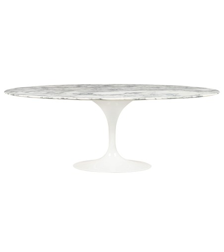 Stół TULIP ELLIPSE MARBLE ARABESCATO  - biały - blat owalny marmurowy, metal