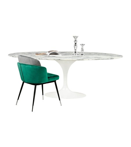 Stół TULIP ELLIPSE MARBLE ARABESCATO  - biały - blat owalny marmurowy, metal