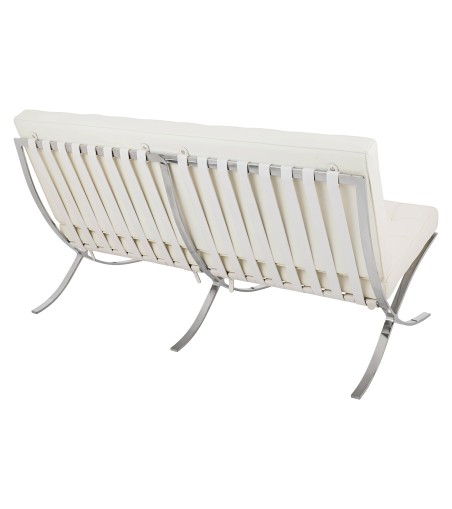 Sofa dwuosobowa BARCELON PRESTIGE PLUS  biała - włoska skóra naturalna, stal