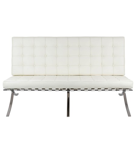 Sofa dwuosobowa BARCELON PRESTIGE PLUS  biała - włoska skóra naturalna, stal