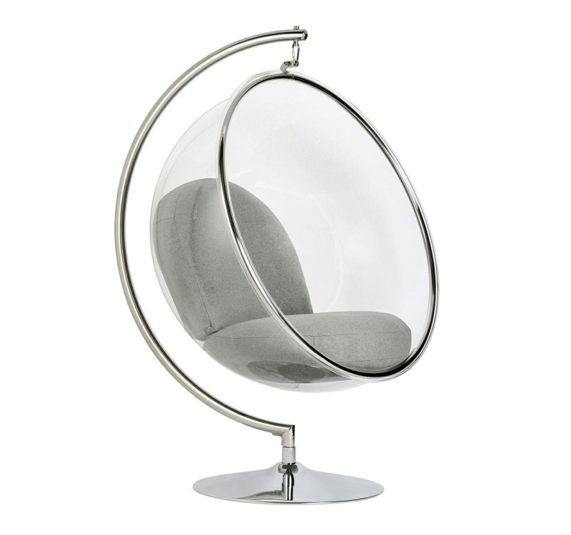 Fotel BUBBLE STAND poduszka jasnoszara - podstawa chrom, korpus akryl, poduszka wełna