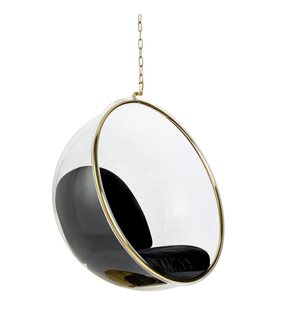 Fotel wiszący BUBBLE GOLD VELVET poduszka czarna