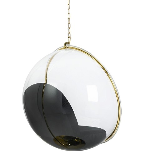 Fotel wiszący BUBBLE GOLD VELVET poduszka czarna