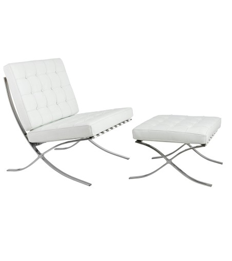 Podnóżek BARCELON PRESTIGE PLUS biały - włoska selekcjonowana skóra naturalna, stal