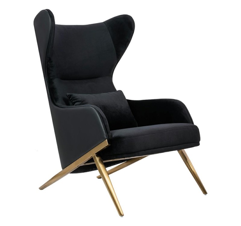 Fotel HAMPTON VELVET czarny, ekoskóra czarna - złota podstawa