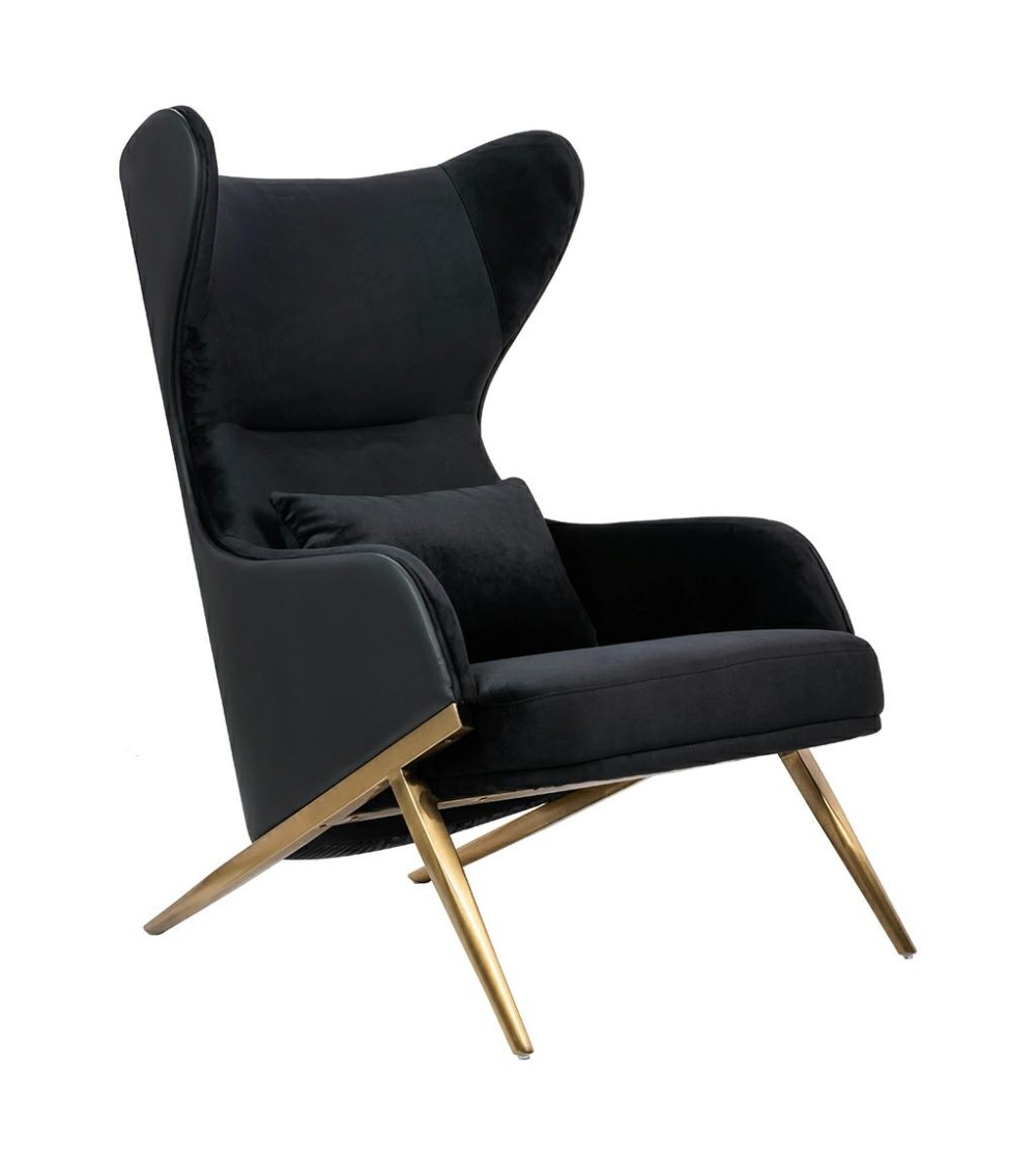 Fotel HAMPTON VELVET czarny, ekoskóra czarna - złota podstawa