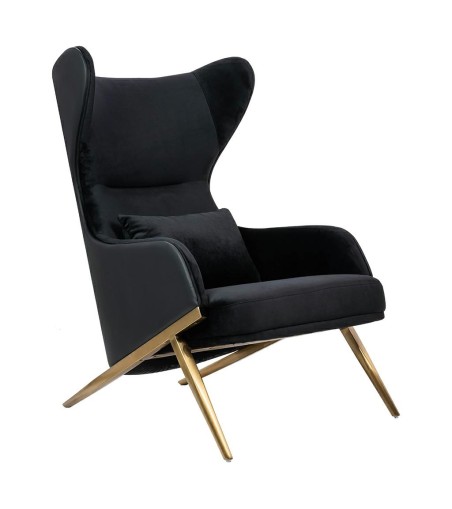 Fotel HAMPTON VELVET czarny, ekoskóra czarna - złota podstawa