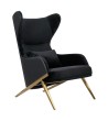 Fotel HAMPTON VELVET czarny, ekoskóra czarna - złota podstawa