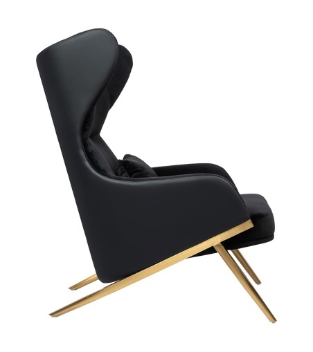 Fotel HAMPTON VELVET czarny, ekoskóra czarna - złota podstawa