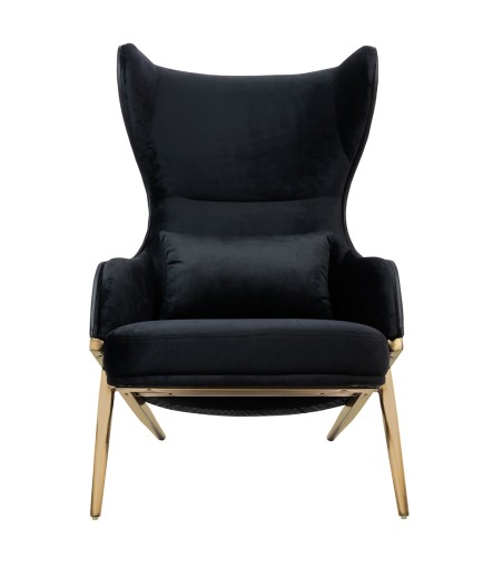 Fotel HAMPTON VELVET czarny, ekoskóra czarna - złota podstawa