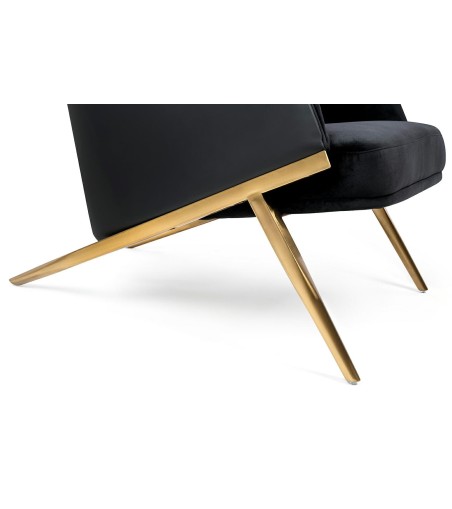 Fotel HAMPTON VELVET czarny, ekoskóra czarna - złota podstawa