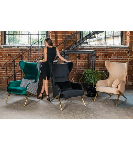 Fotel HAMPTON VELVET czarny, ekoskóra czarna - złota podstawa