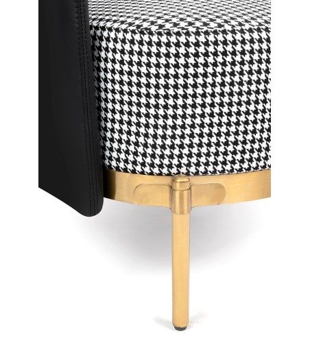 Fotel VENICE tkanina pepitka biało - czarna ekoskóra czarna - złota podstawa