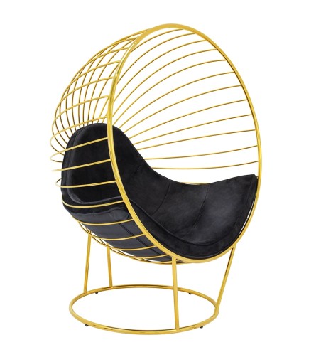 Fotel GABBIA STAND złoty z podnóżkiem