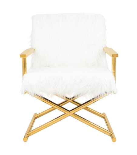KARE fotel MR. FLUFFY biały / złoty
