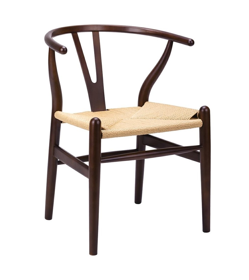 Krzesło WISHBONE ciemny brąz - drewno bukowe, naturalne włókno