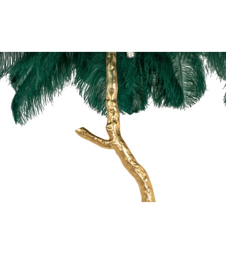 Lampa podłogowa TIFFANY 175 zielona  mosiądz / naturalne pióra