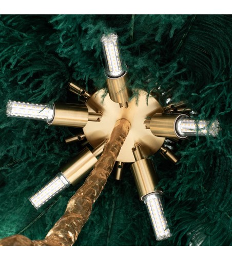 Lampa podłogowa TIFFANY 175 zielona  mosiądz / naturalne pióra