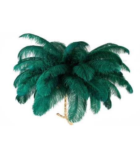 Lampa podłogowa TIFFANY 175 zielona  mosiądz / naturalne pióra