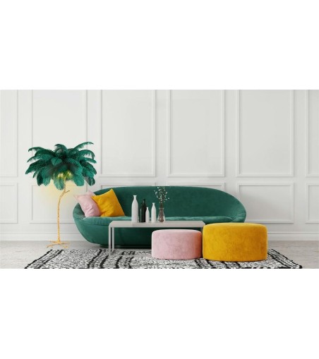 Lampa podłogowa TIFFANY 175 zielona  mosiądz / naturalne pióra