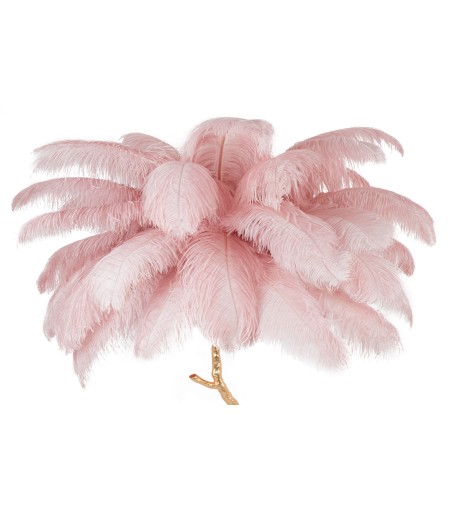 Lampa podłogowa TIFFANY 175 różowa mosiądz / naturalne pióra