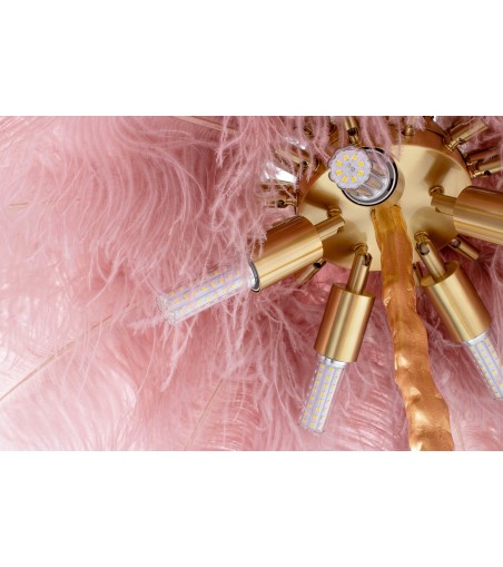 Lampa podłogowa TIFFANY 175 różowa mosiądz / naturalne pióra