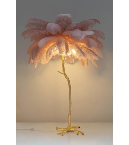 Lampa podłogowa TIFFANY 175 różowa mosiądz / naturalne pióra