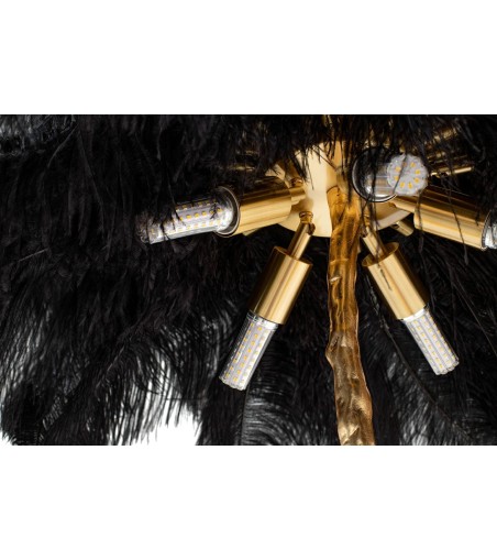 Lampa podłogowa TIFFANY 175 czarna  mosiądz / naturalne pióra