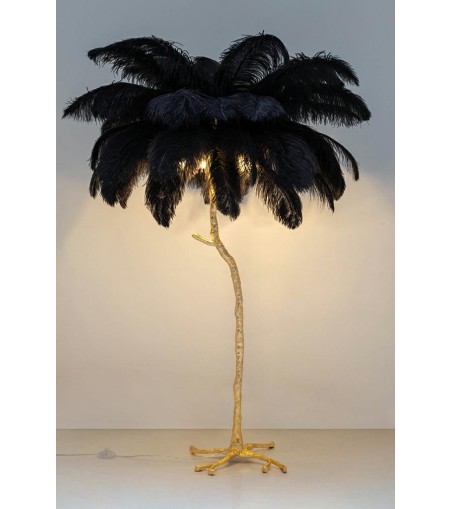 Lampa podłogowa TIFFANY 175 czarna  mosiądz / naturalne pióra