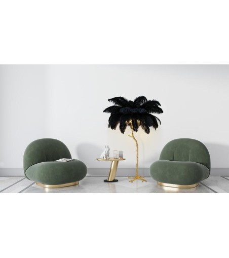 Lampa podłogowa TIFFANY 175 czarna  mosiądz / naturalne pióra