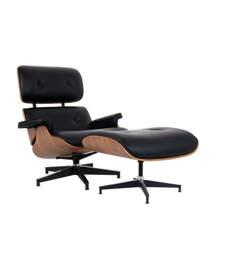 Fotel LOUNGE HM XL czarny / orzech z podnóżkiem