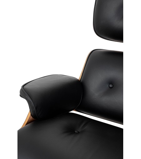 Fotel LOUNGE HM XL czarny / orzech z podnóżkiem