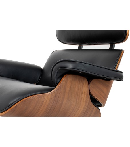 Fotel LOUNGE HM XL czarny / orzech z podnóżkiem