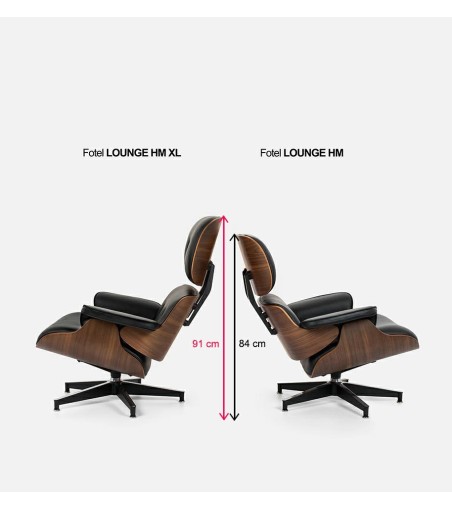 Fotel LOUNGE HM XL czarny / orzech z podnóżkiem