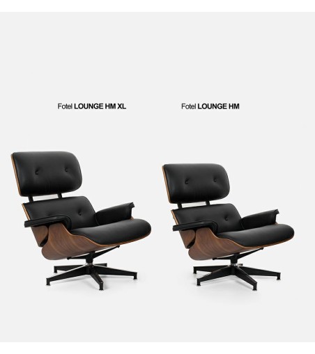Fotel LOUNGE HM XL czarny / orzech z podnóżkiem