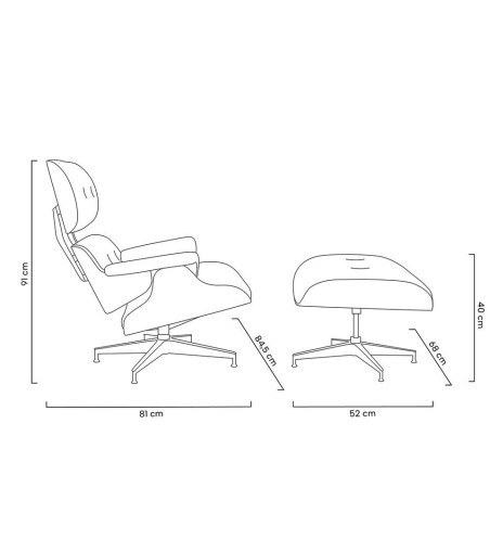 Fotel LOUNGE HM XL czarny / orzech z podnóżkiem