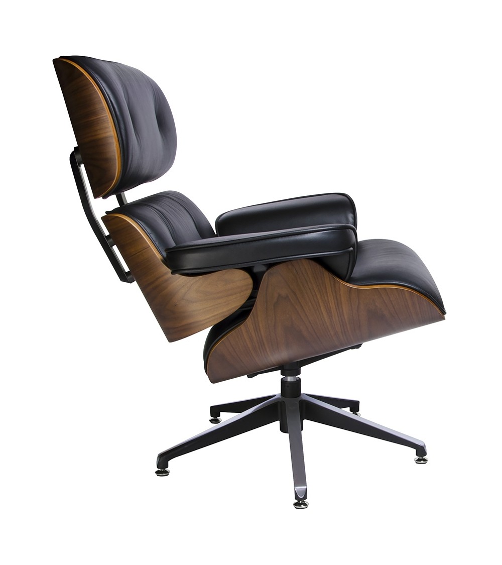 Fotel LOUNGE czarny / orzech - skóra naturalna