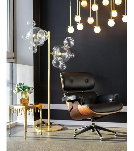 Fotel LOUNGE czarny / orzech - skóra naturalna