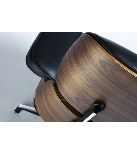 Fotel LOUNGE czarny / orzech - skóra naturalna