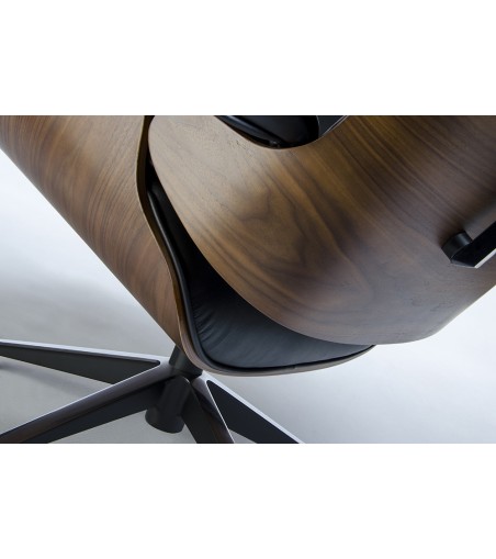 Fotel LOUNGE czarny / orzech - skóra naturalna