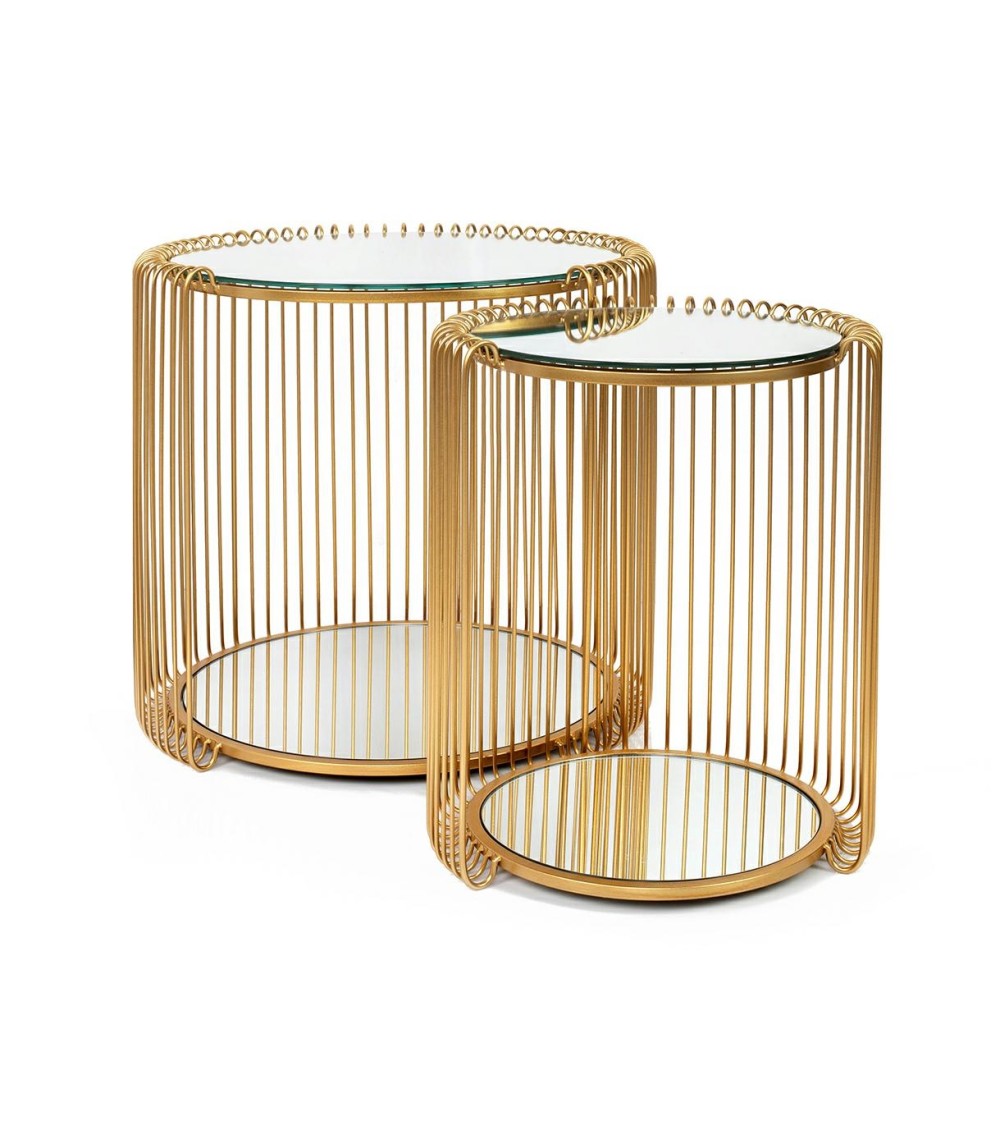 KARE zestaw stolików WIRE DOUBLE II mosiądz