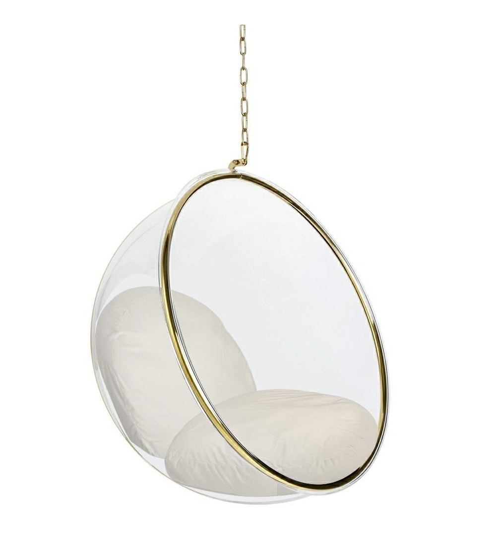 Fotel wiszący BUBBLE GOLD VELVET poduszka beżowa