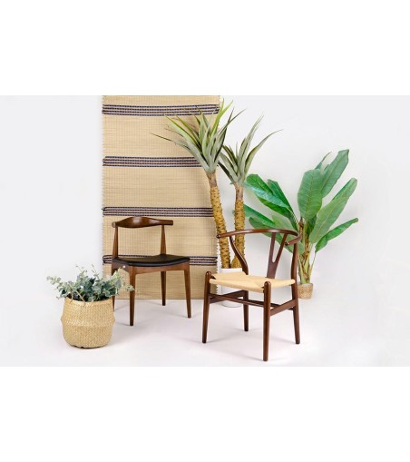 Krzesło WISHBONE ciemny brąz - drewno bukowe, naturalne włókno